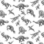 March of the Dinosaurs - Dinosaur Toile - White
