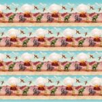 March of the Dinosaurs - Border Stripe - Sky Blue