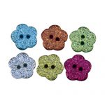 BG131030 Glitter Flower Button 2 hole - 24L (15mm), Silver (natural)